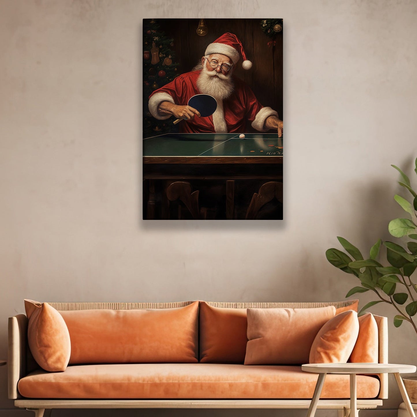 Santa's Game Night Serving Up Festive Fun, Christmas Canvas Painting, Xmas Wall Art Decor - Christmas Poster Gift For Ping Pong Lovers