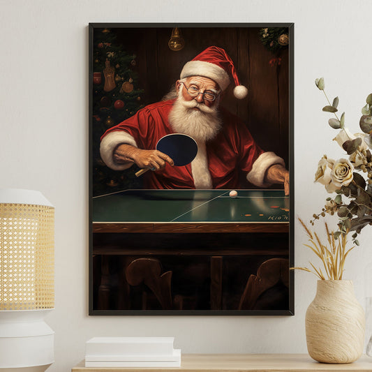 Santa's Game Night Serving Up Festive Fun, Christmas Canvas Painting, Xmas Wall Art Decor - Christmas Poster Gift For Ping Pong Lovers