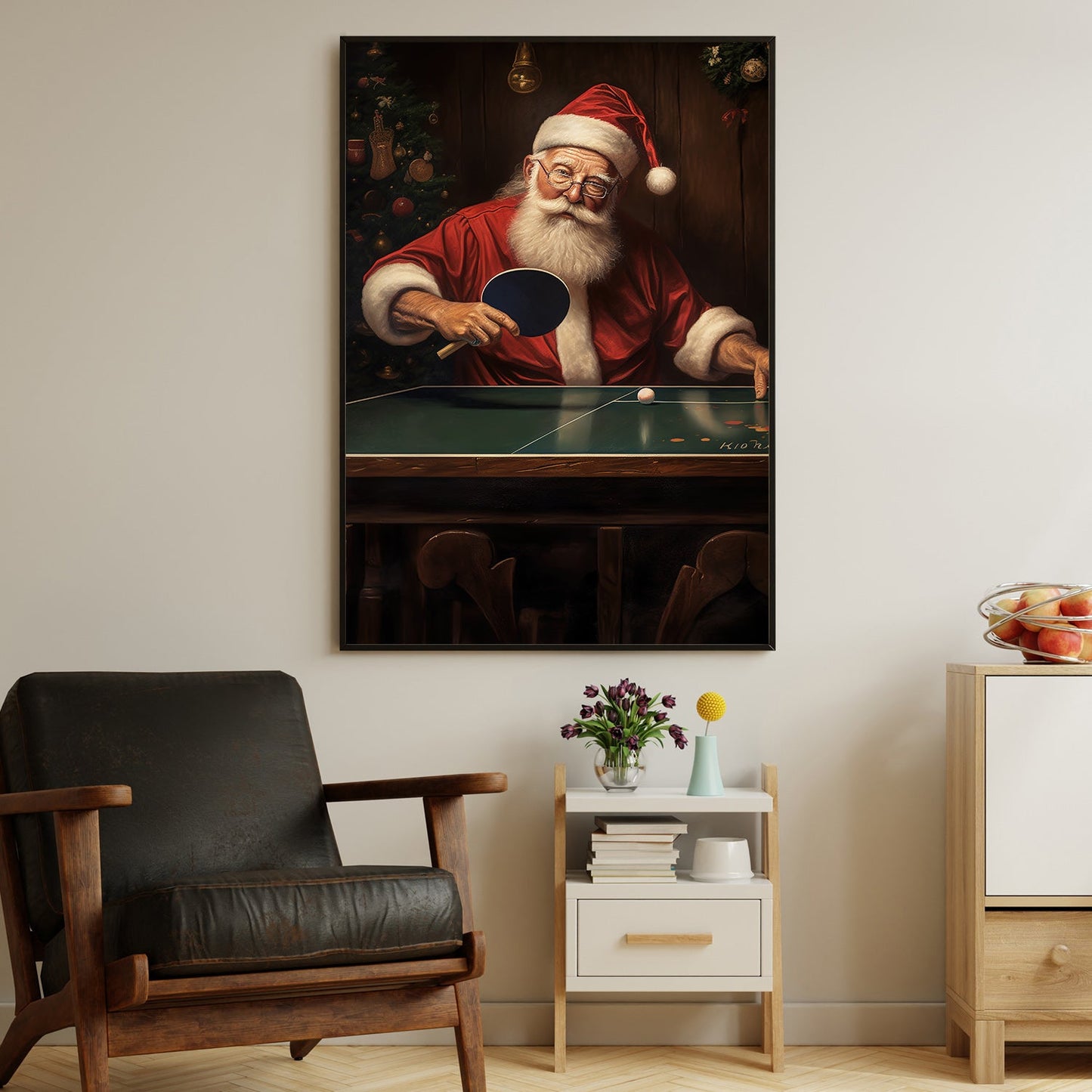 Santa's Game Night Serving Up Festive Fun, Christmas Canvas Painting, Xmas Wall Art Decor - Christmas Poster Gift For Ping Pong Lovers