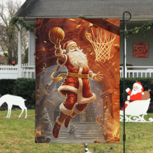 Santa's Play Basketball Christmas, Santa Claus Xmas Garden Flag & House Flag Gift