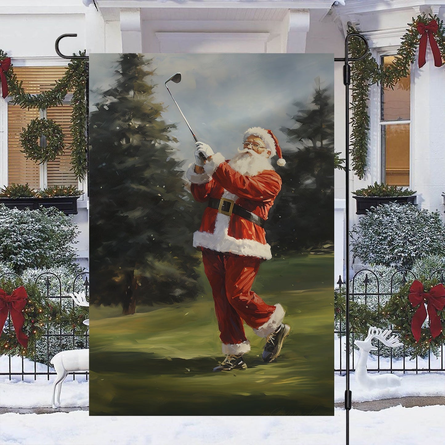 Funny Santa Claus Is Playing Golf Christmas, Santa Claus Xmas Garden Flag & House Flag Gift