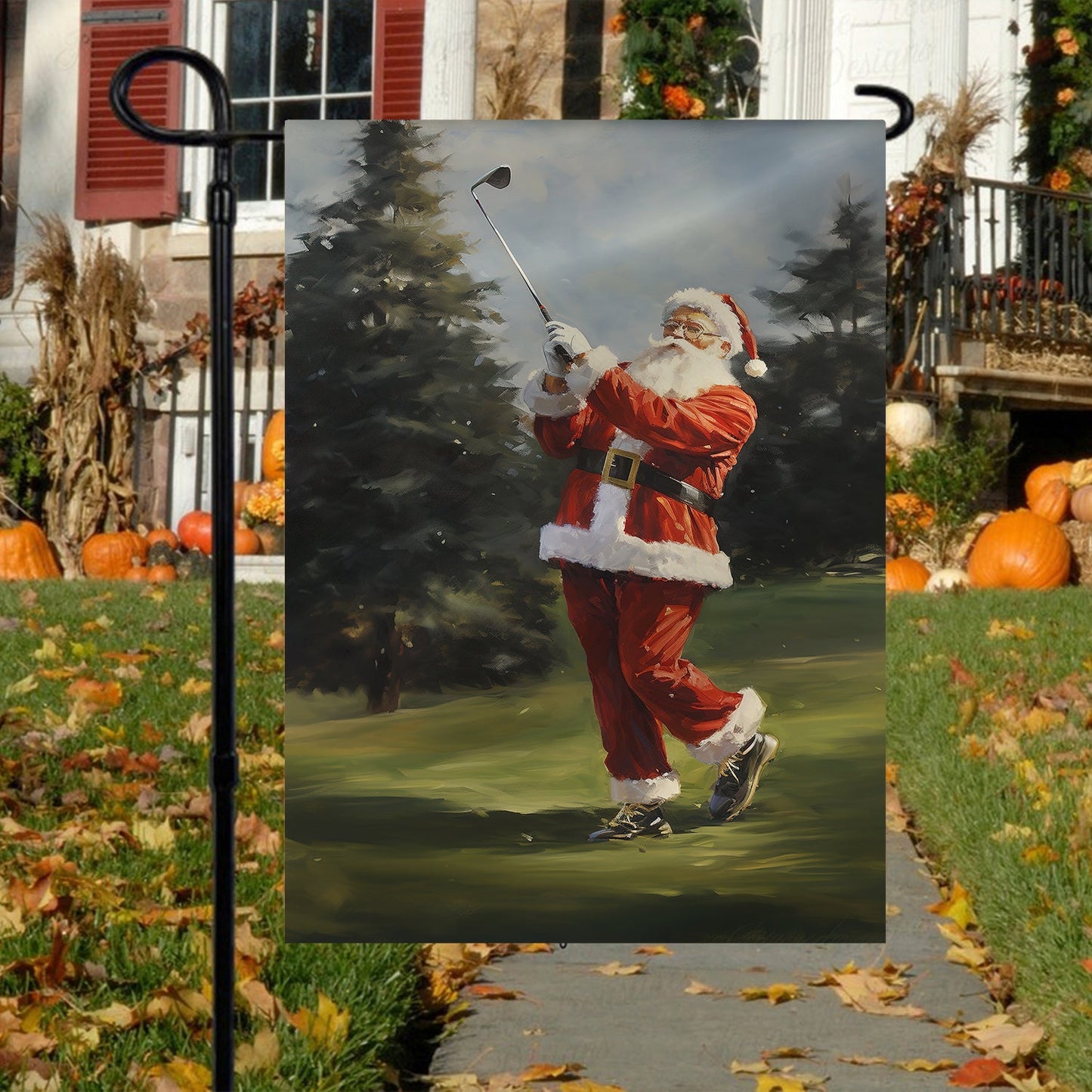 Funny Santa Claus Is Playing Golf Christmas, Santa Claus Xmas Garden Flag & House Flag Gift