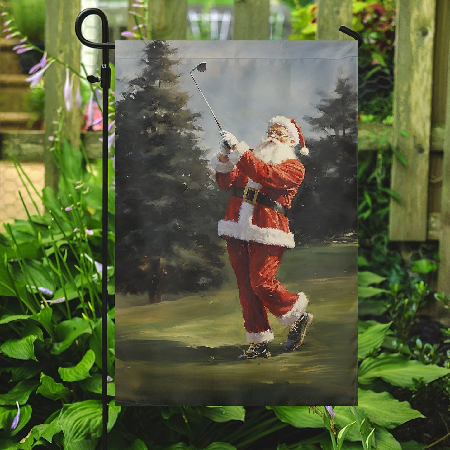 Funny Santa Claus Is Playing Golf Christmas, Santa Claus Xmas Garden Flag & House Flag Gift