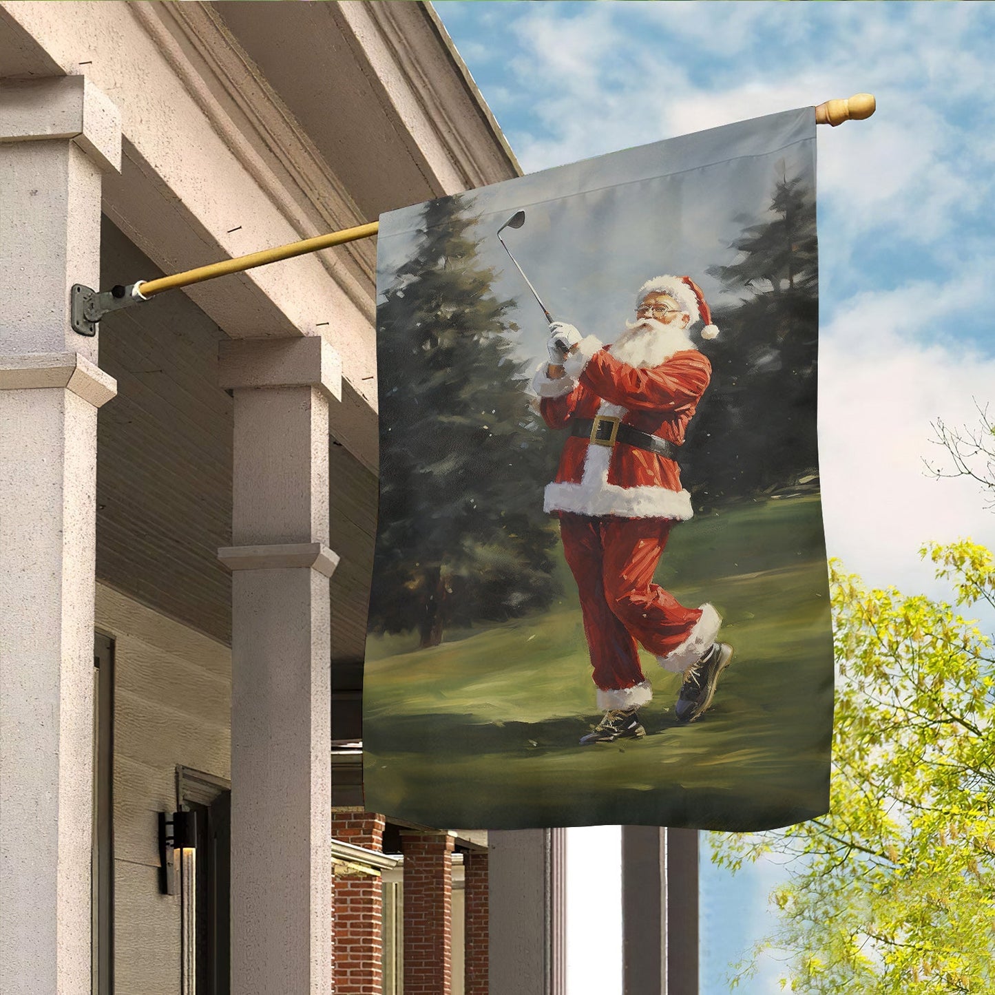 Funny Santa Claus Is Playing Golf Christmas, Santa Claus Xmas Garden Flag & House Flag Gift