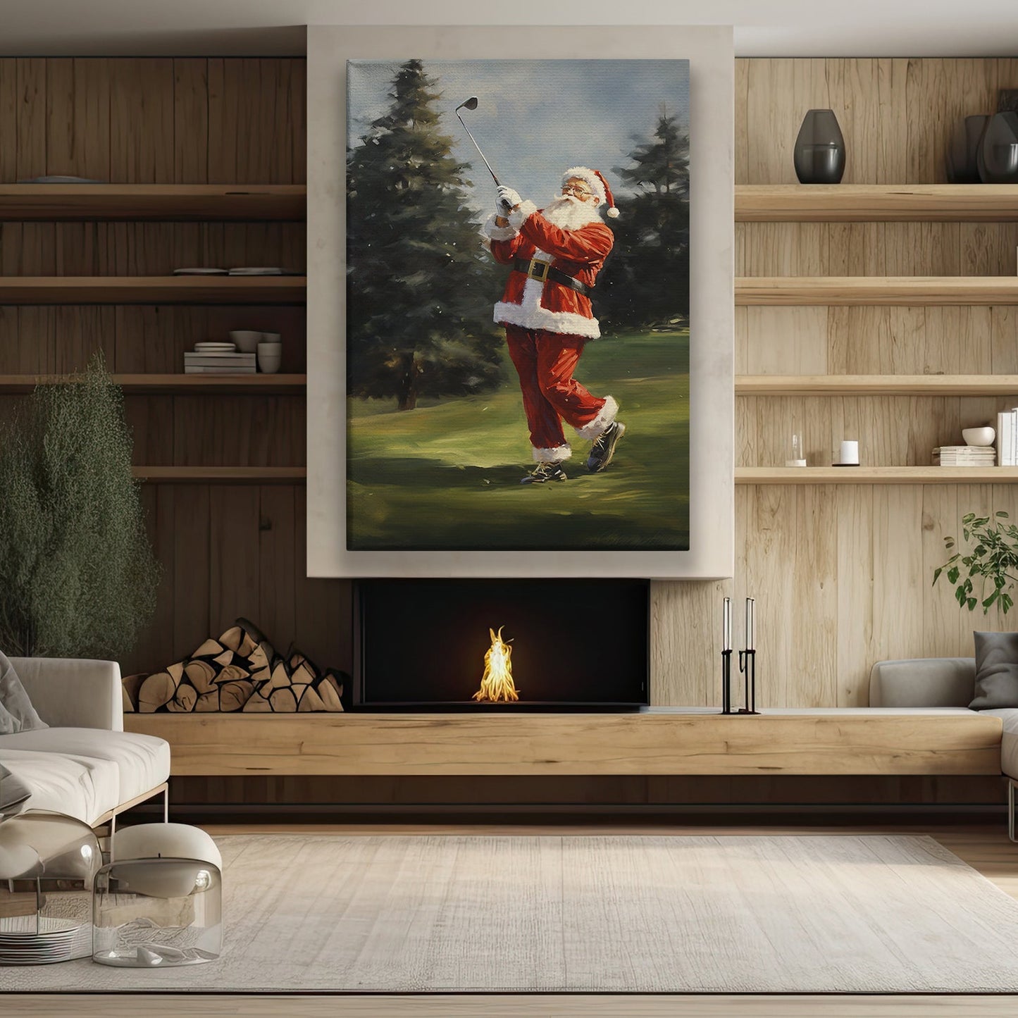 Santa's Swing Teeing off the Festive Season, Christmas Canvas Painting, Xmas Wall Art Decor - Christmas Poster Gift For Golf Lovers