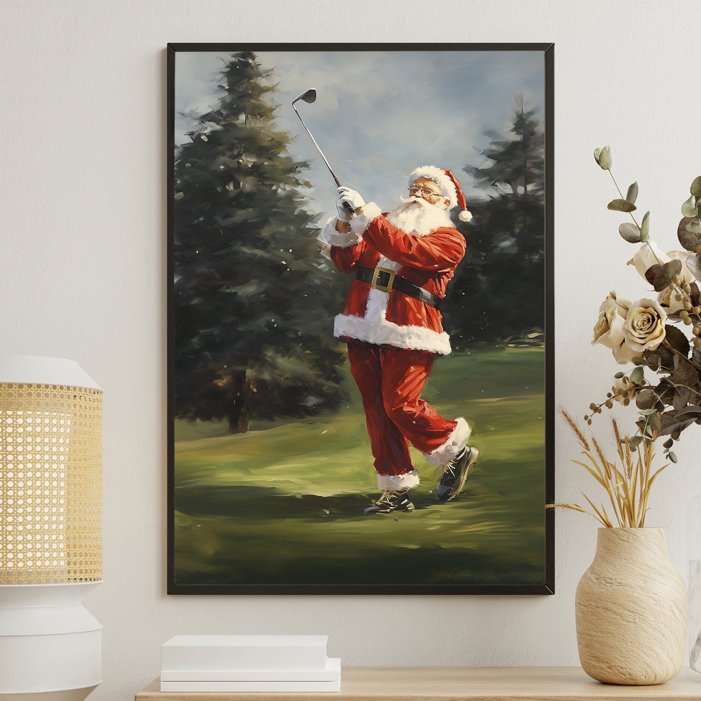 Santa's Swing Teeing off the Festive Season, Christmas Canvas Painting, Xmas Wall Art Decor - Christmas Poster Gift For Golf Lovers