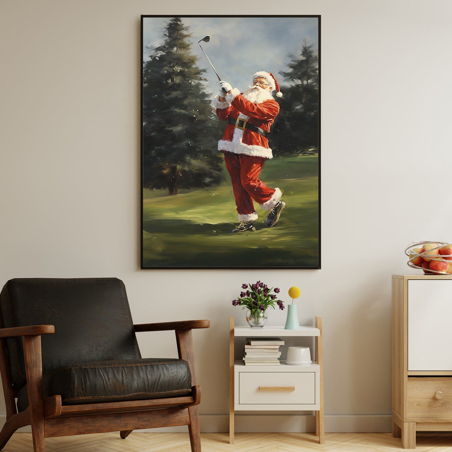 Santa's Swing Teeing off the Festive Season, Christmas Canvas Painting, Xmas Wall Art Decor - Christmas Poster Gift For Golf Lovers