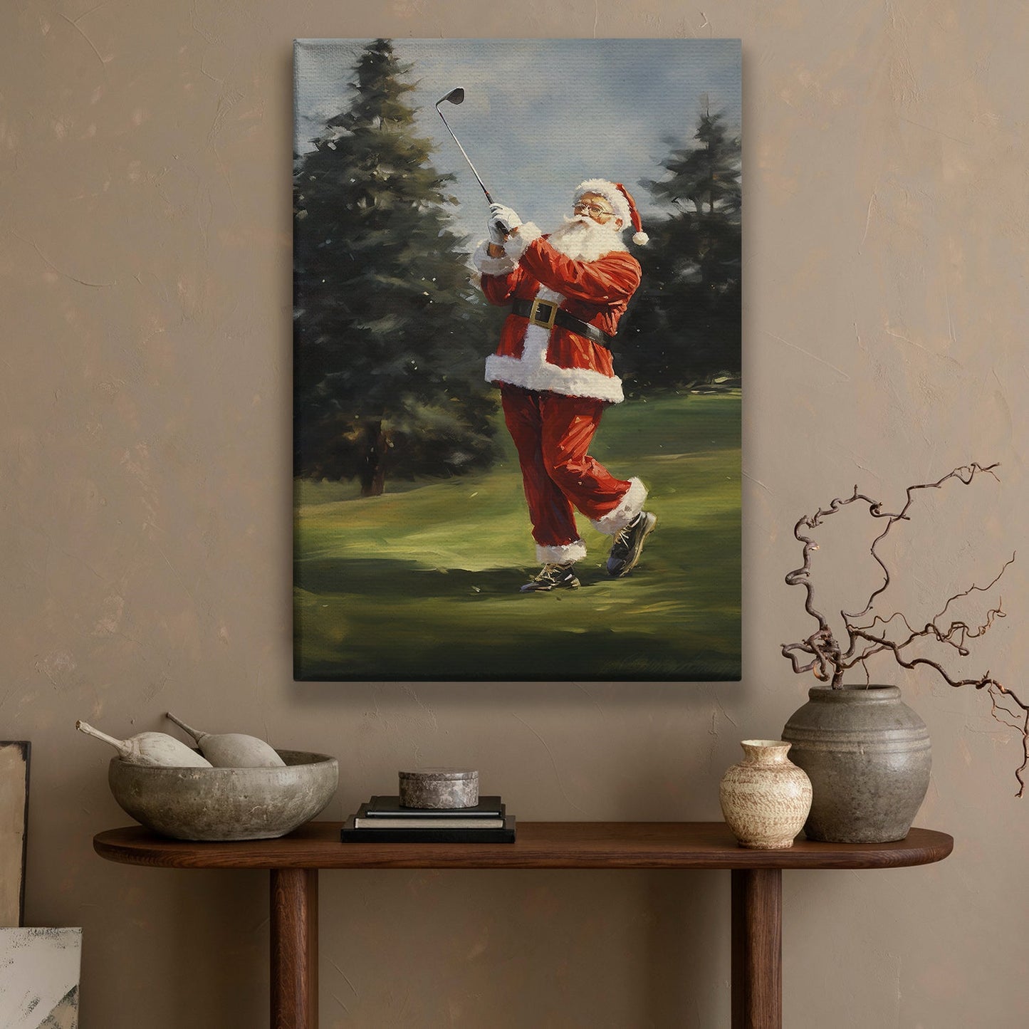 Santa's Swing Teeing off the Festive Season, Christmas Canvas Painting, Xmas Wall Art Decor - Christmas Poster Gift For Golf Lovers