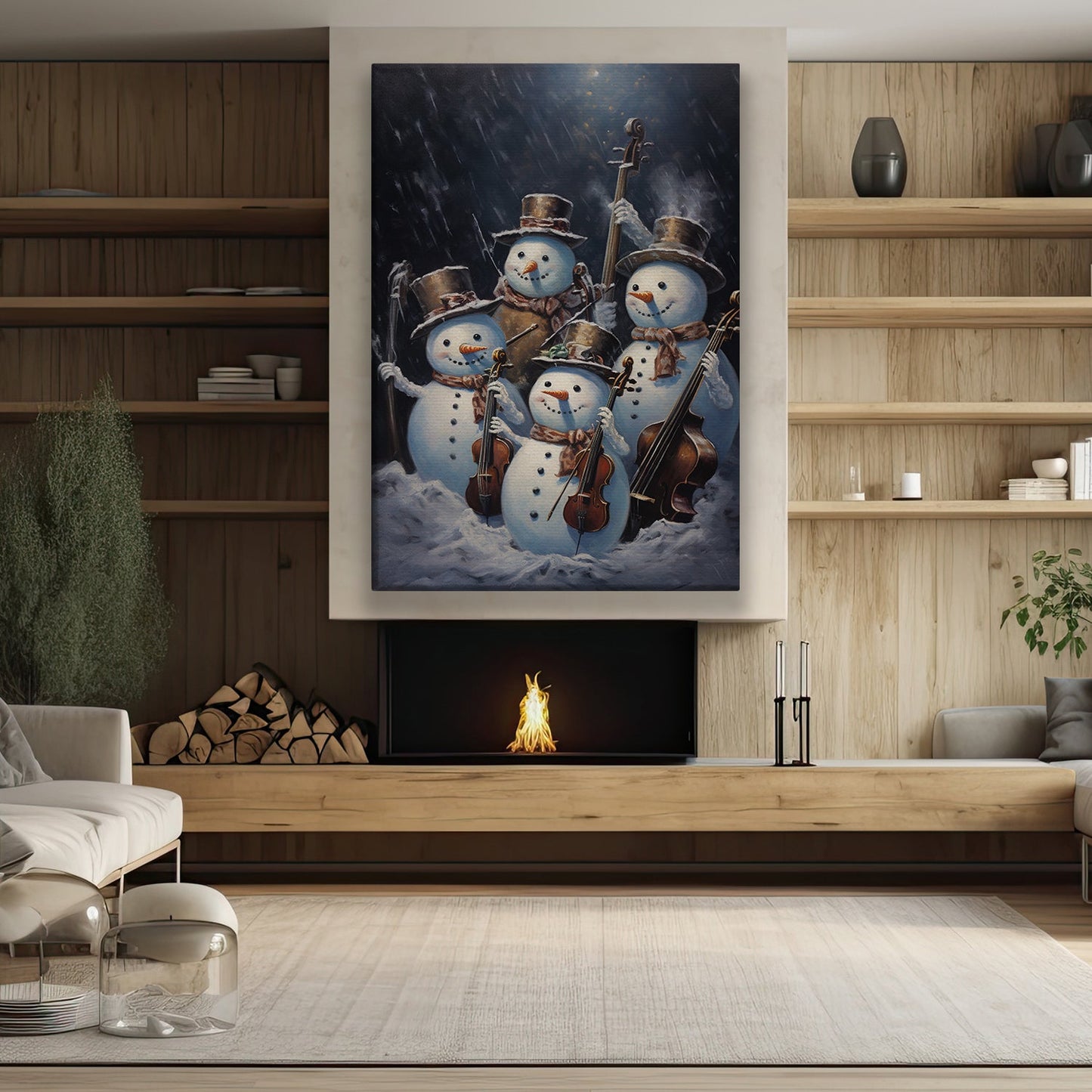 Snowy Serenade The Winter Quartet's Midnight Performance, Christmas Canvas Painting, Xmas Wall Art Decor - Christmas Poster Gift For Snowman Lovers