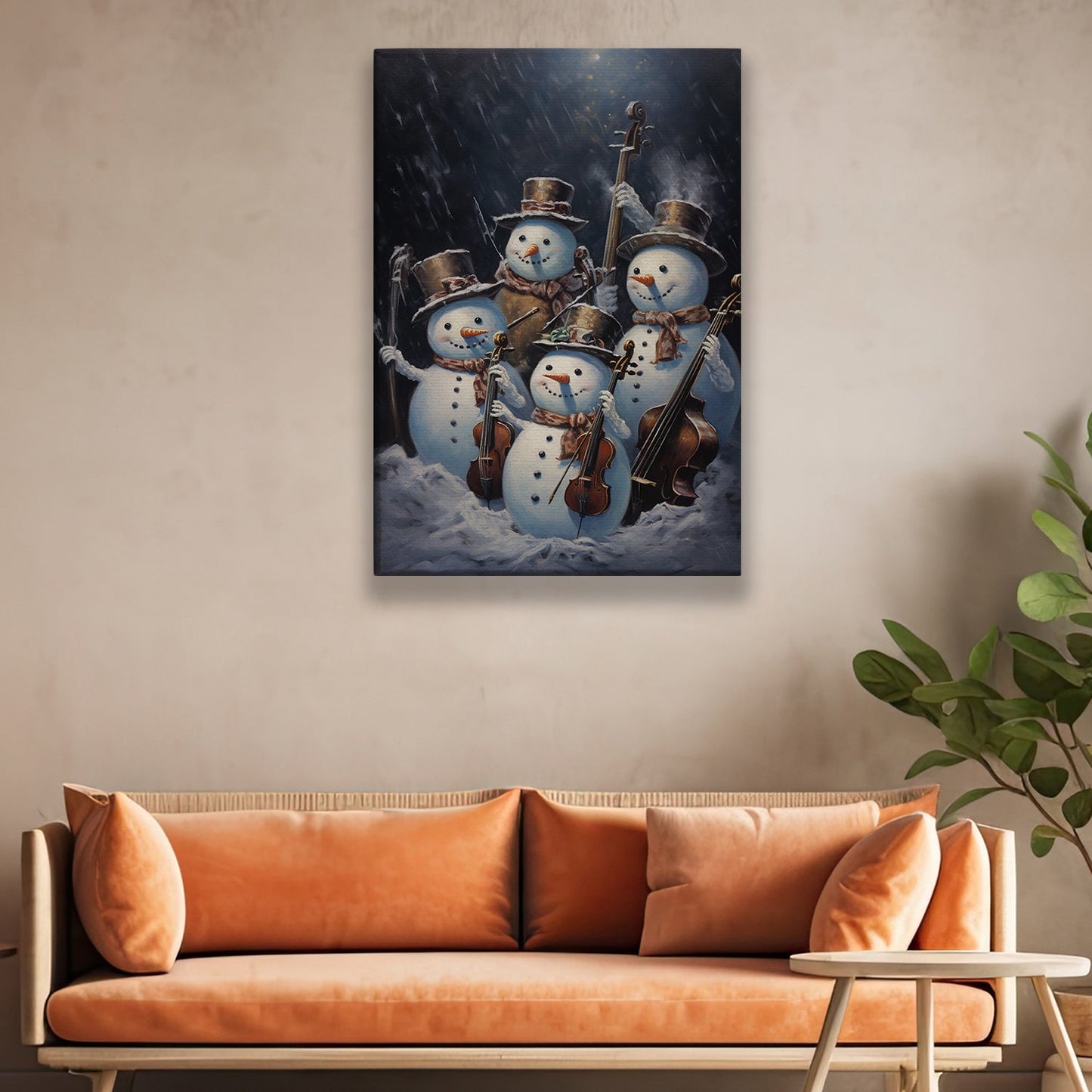 Snowy Serenade The Winter Quartet's Midnight Performance, Christmas Canvas Painting, Xmas Wall Art Decor - Christmas Poster Gift For Snowman Lovers