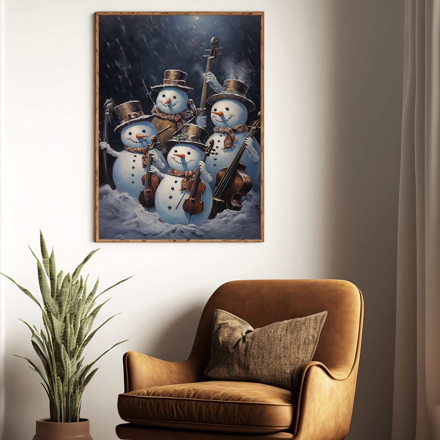 Snowy Serenade The Winter Quartet's Midnight Performance, Christmas Canvas Painting, Xmas Wall Art Decor - Christmas Poster Gift For Snowman Lovers