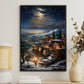 Starry Night Over the Ancient Village A Winter's Tranquility, Christmas Canvas Painting, Xmas Wall Art Decor - Christmas Poster Gift For Snowman Lovers