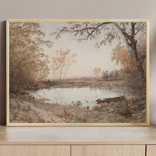 Tranquil Waters Autumn's Reflection By The Riverside, Thanksgiving Canvas Painting, Wall Art Decor - Thanksgiving Poster Gift