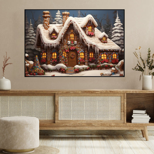 Enchanting Winter Wonderland A Cozy Gingerbread Haven, Christmas Canvas Painting, Xmas Wall Art Decor - Christmas Poster Gift Gingerbread Lovers