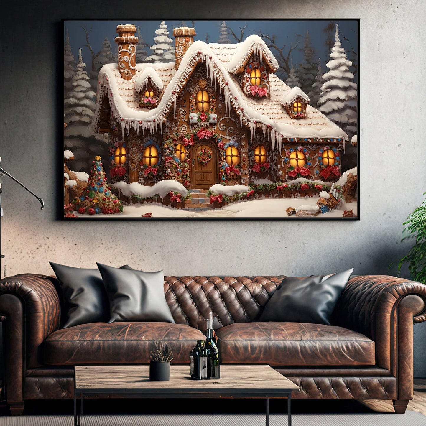 Enchanting Winter Wonderland A Cozy Gingerbread Haven, Christmas Canvas Painting, Xmas Wall Art Decor - Christmas Poster Gift Gingerbread Lovers