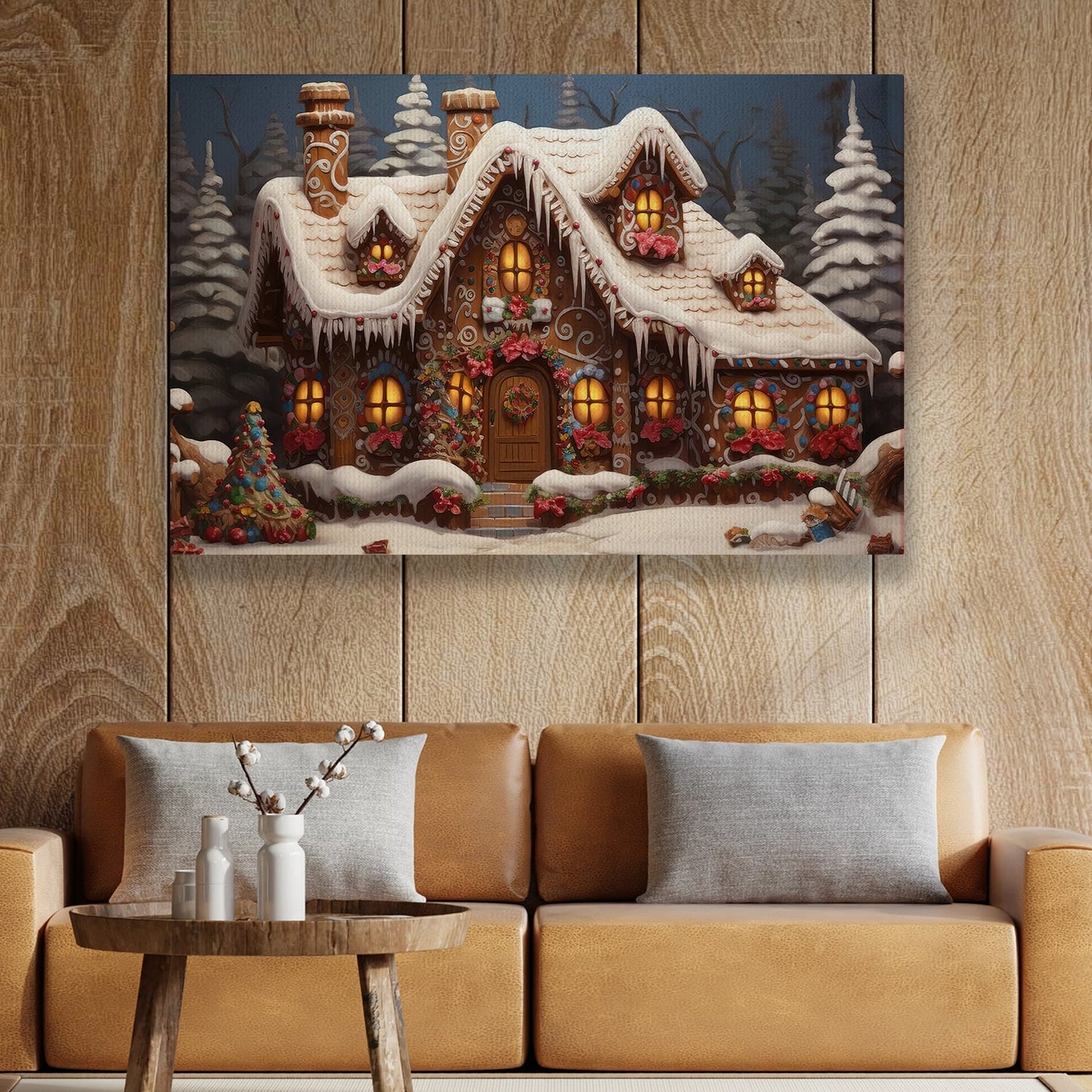 Enchanting Winter Wonderland A Cozy Gingerbread Haven, Christmas Canvas Painting, Xmas Wall Art Decor - Christmas Poster Gift Gingerbread Lovers