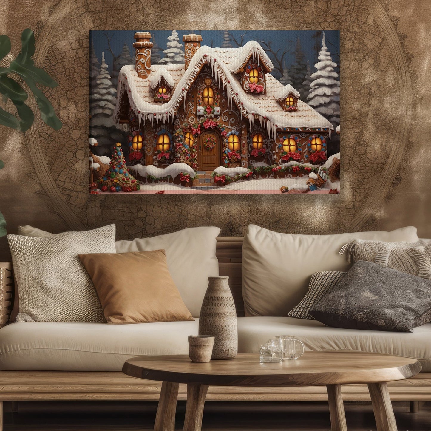 Enchanting Winter Wonderland A Cozy Gingerbread Haven, Christmas Canvas Painting, Xmas Wall Art Decor - Christmas Poster Gift Gingerbread Lovers