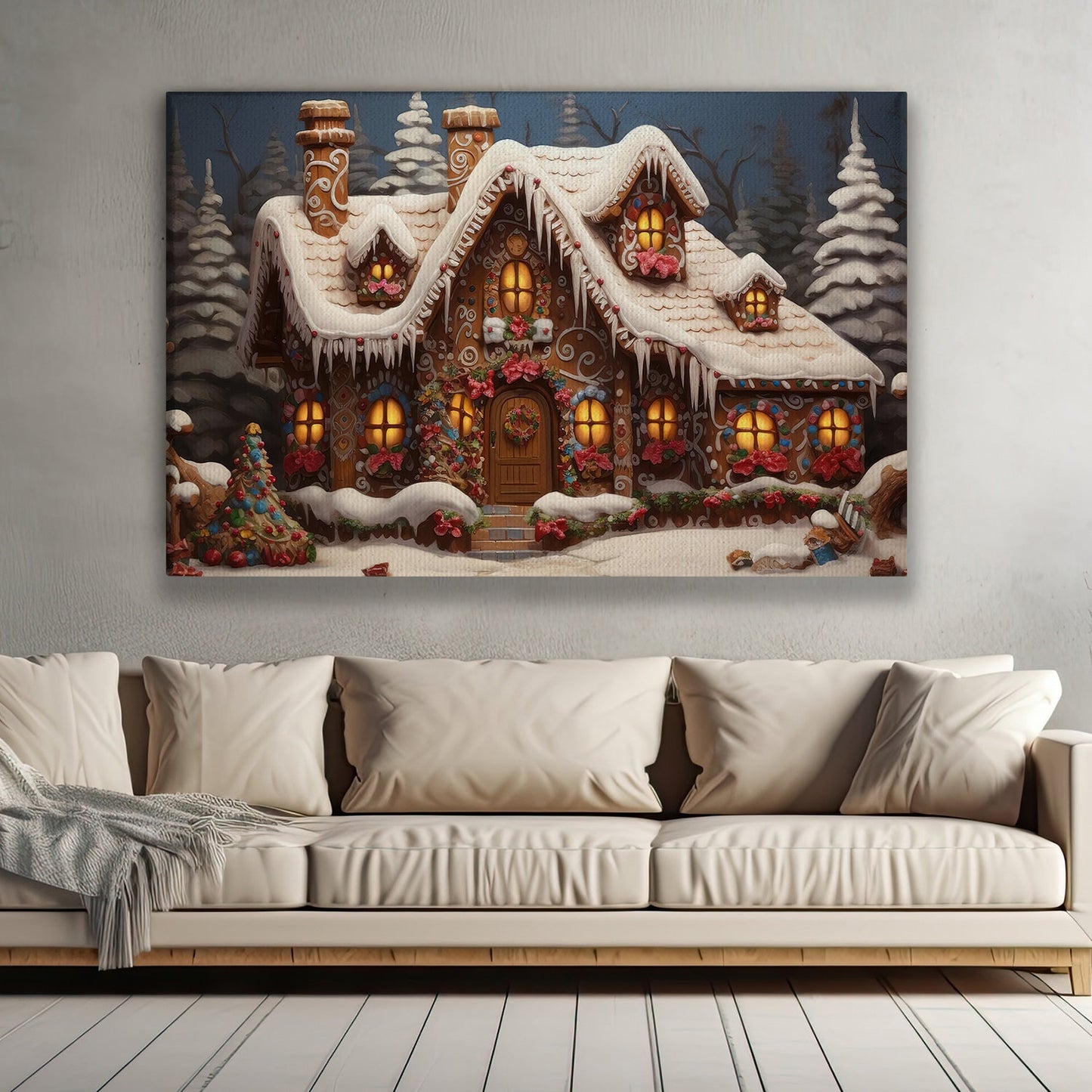 Enchanting Winter Wonderland A Cozy Gingerbread Haven, Christmas Canvas Painting, Xmas Wall Art Decor - Christmas Poster Gift Gingerbread Lovers