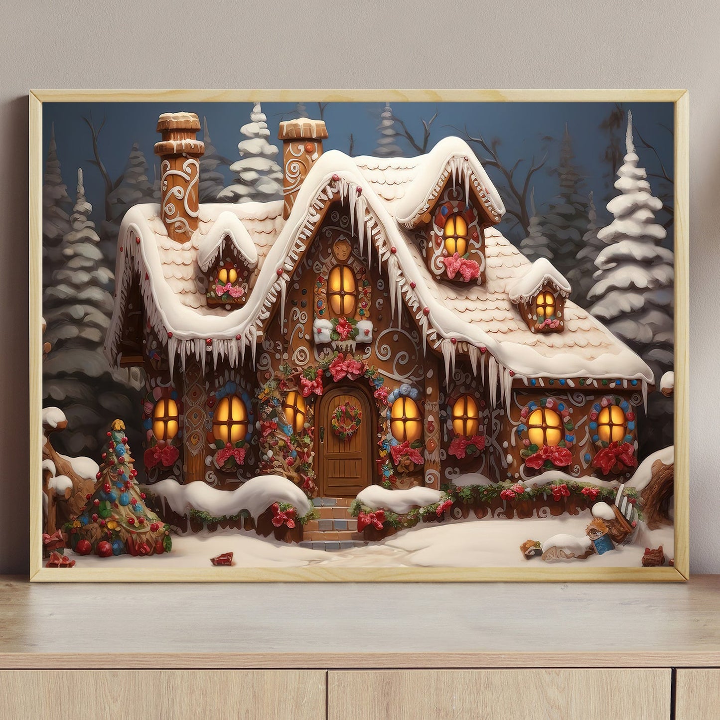 Enchanting Winter Wonderland A Cozy Gingerbread Haven, Christmas Canvas Painting, Xmas Wall Art Decor - Christmas Poster Gift Gingerbread Lovers