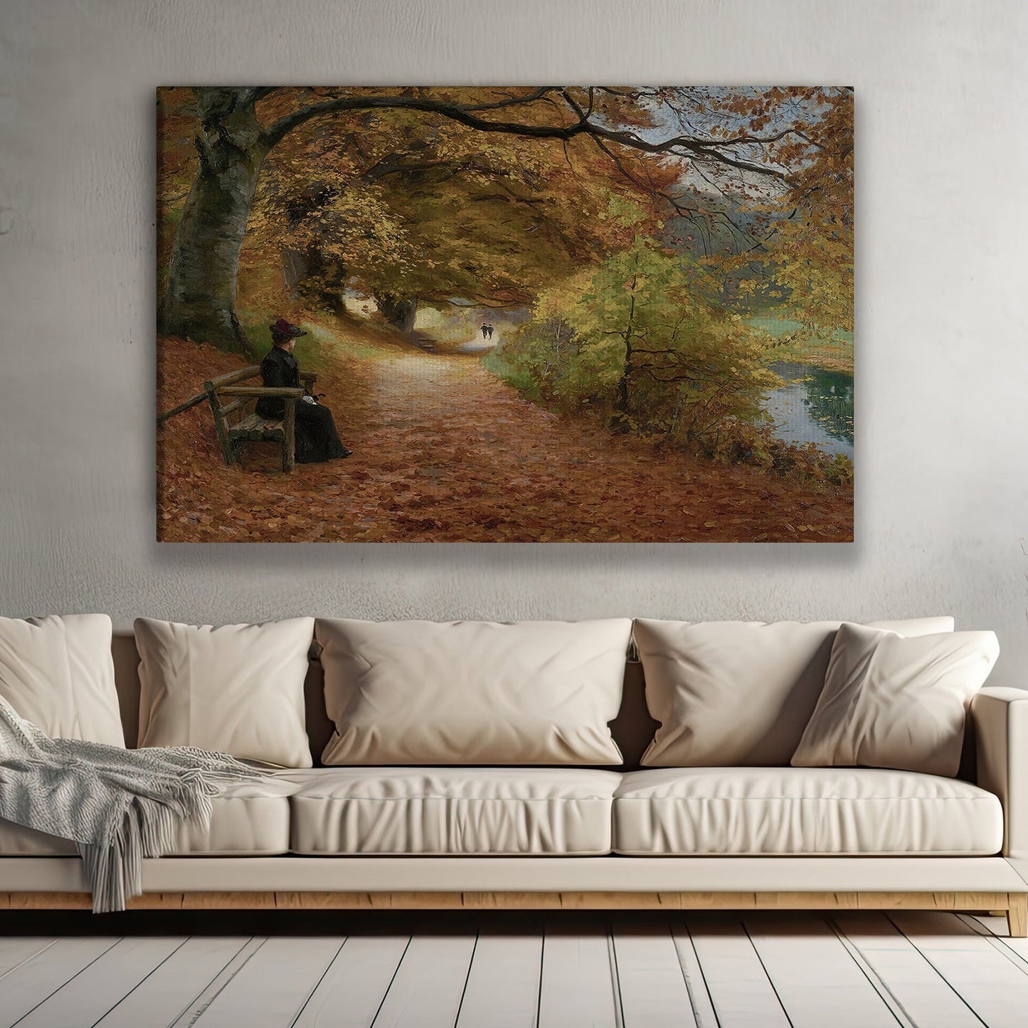 Autumn Reflections A Moment Of Solitude By The Lakeside, Thanksgiving Canvas Painting, Wall Art Decor - Thanksgiving Poster Gift