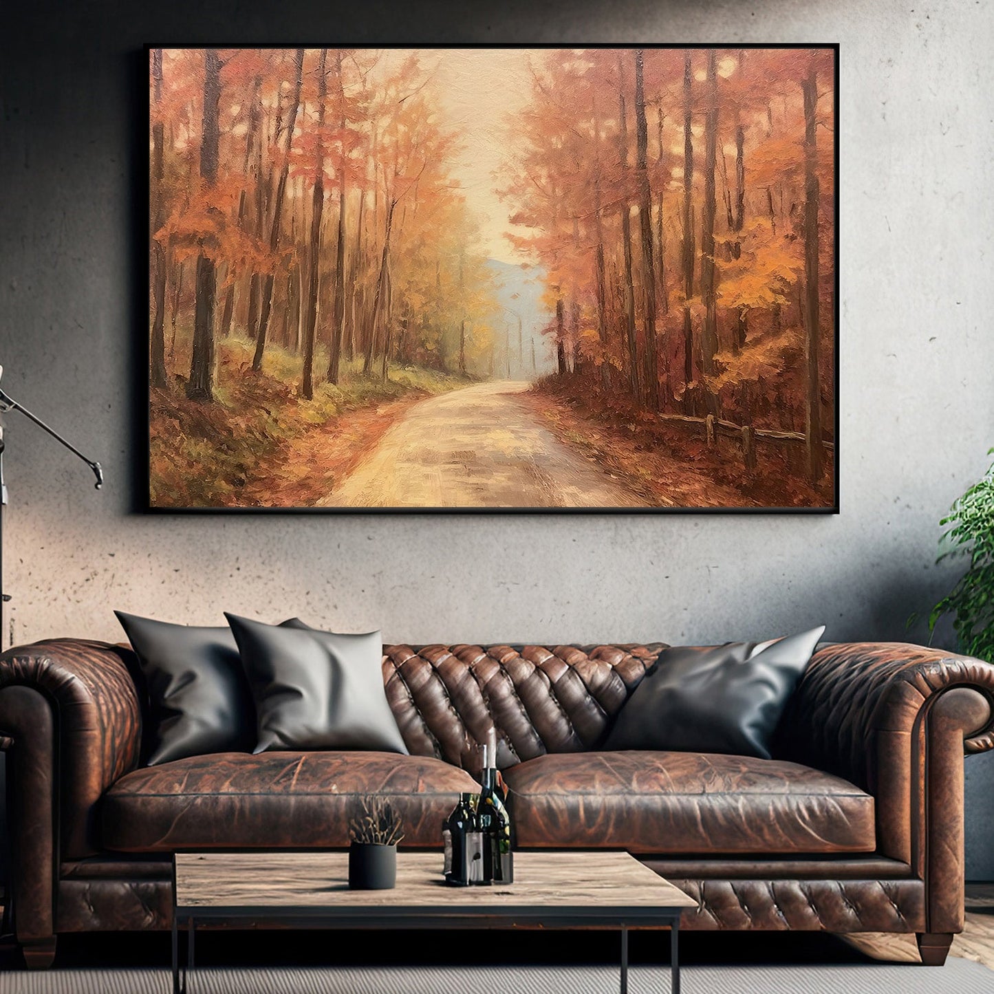 Golden Pathway Autumn's Warm Embrace, Thanksgiving Canvas Painting, Wall Art Decor - Thanksgiving Poster Gift