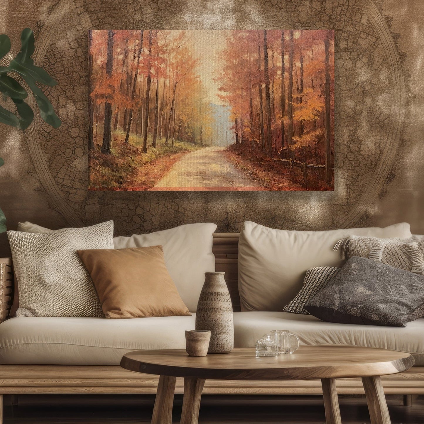 Golden Pathway Autumn's Warm Embrace, Thanksgiving Canvas Painting, Wall Art Decor - Thanksgiving Poster Gift