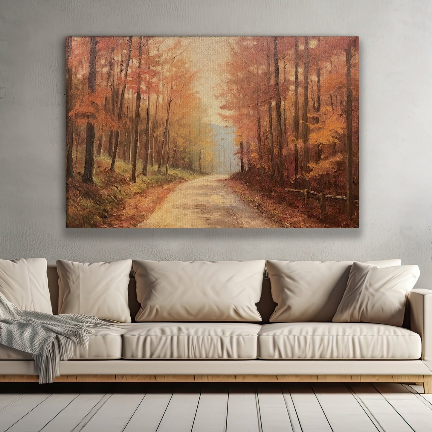 Golden Pathway Autumn's Warm Embrace, Thanksgiving Canvas Painting, Wall Art Decor - Thanksgiving Poster Gift