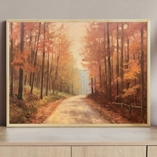 Golden Pathway Autumn's Warm Embrace, Thanksgiving Canvas Painting, Wall Art Decor - Thanksgiving Poster Gift