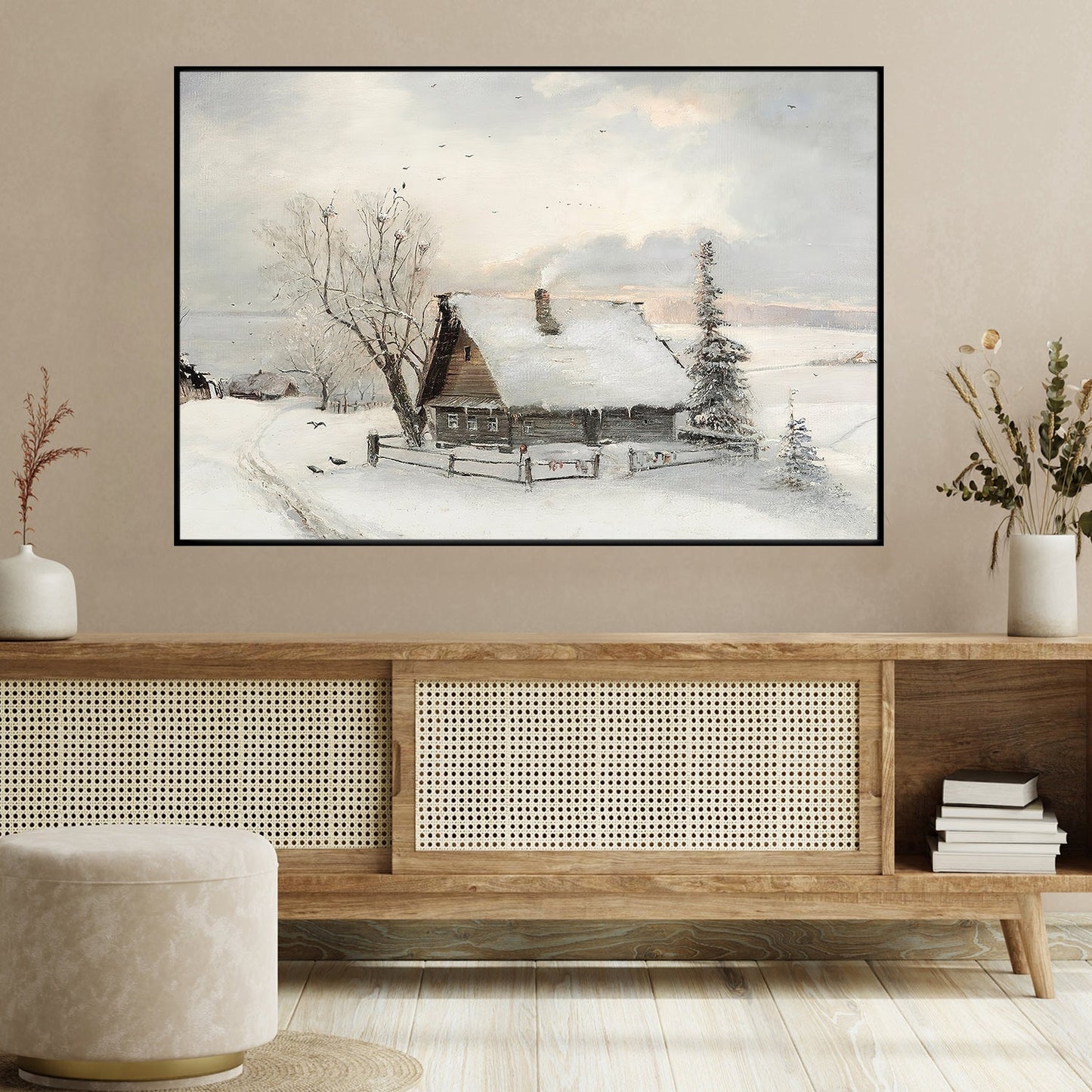 A Snowy Countryside Retreat, Christmas Canvas Painting, Xmas Wall Art Decor - Christmas Poster Gift