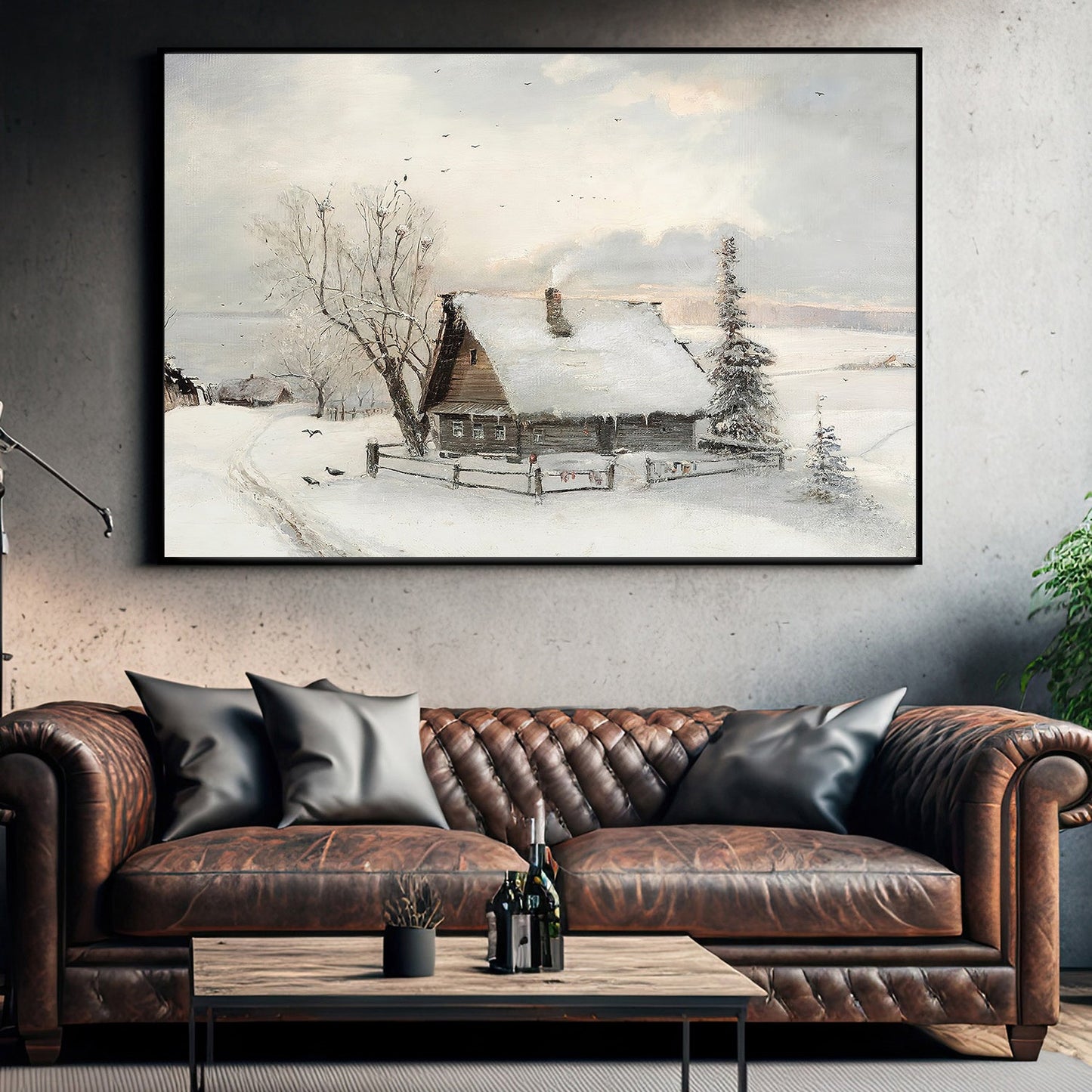 A Snowy Countryside Retreat, Christmas Canvas Painting, Xmas Wall Art Decor - Christmas Poster Gift