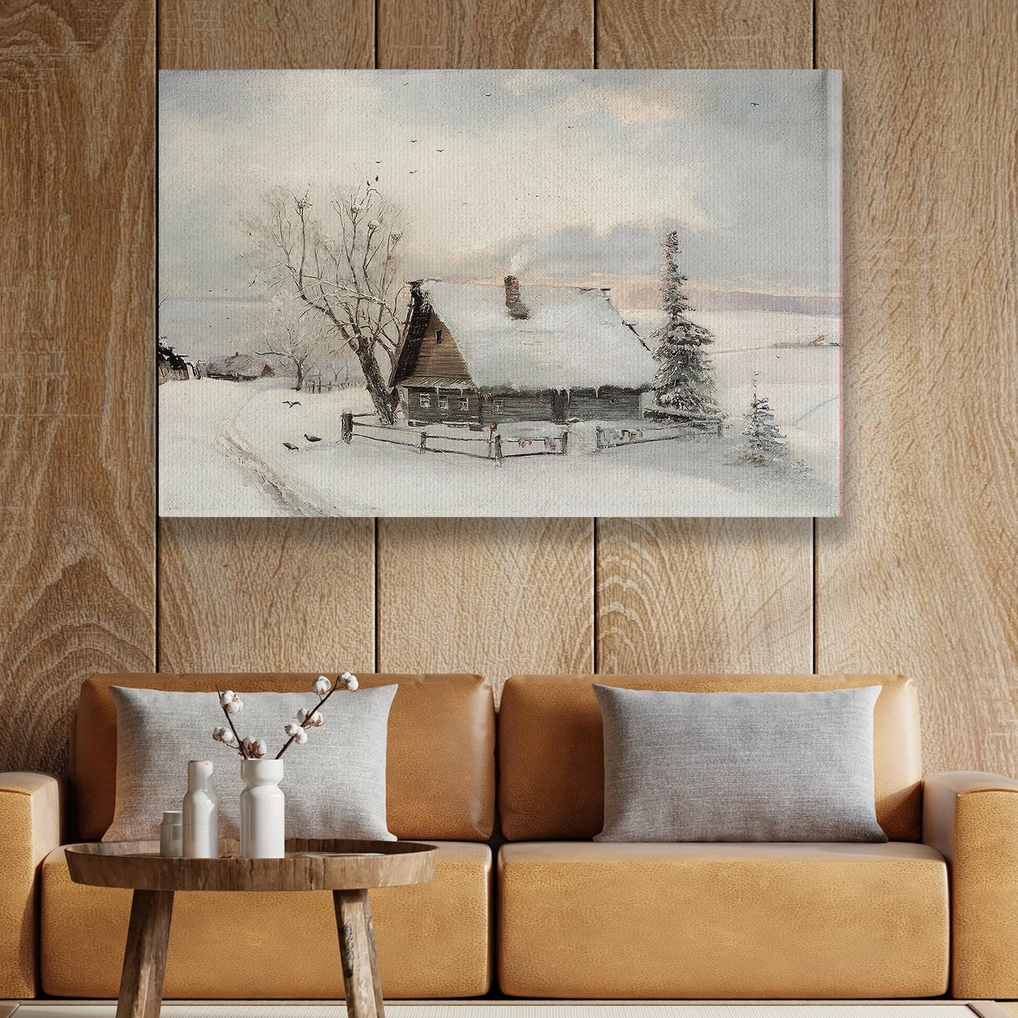 A Snowy Countryside Retreat, Christmas Canvas Painting, Xmas Wall Art Decor - Christmas Poster Gift