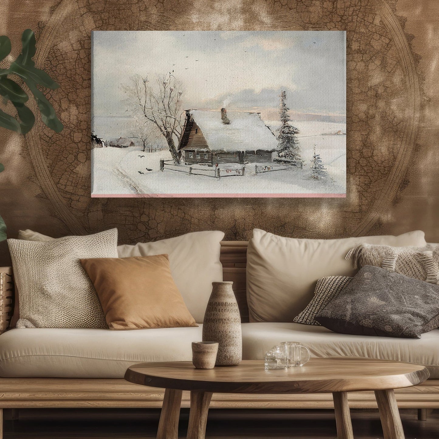 A Snowy Countryside Retreat, Christmas Canvas Painting, Xmas Wall Art Decor - Christmas Poster Gift