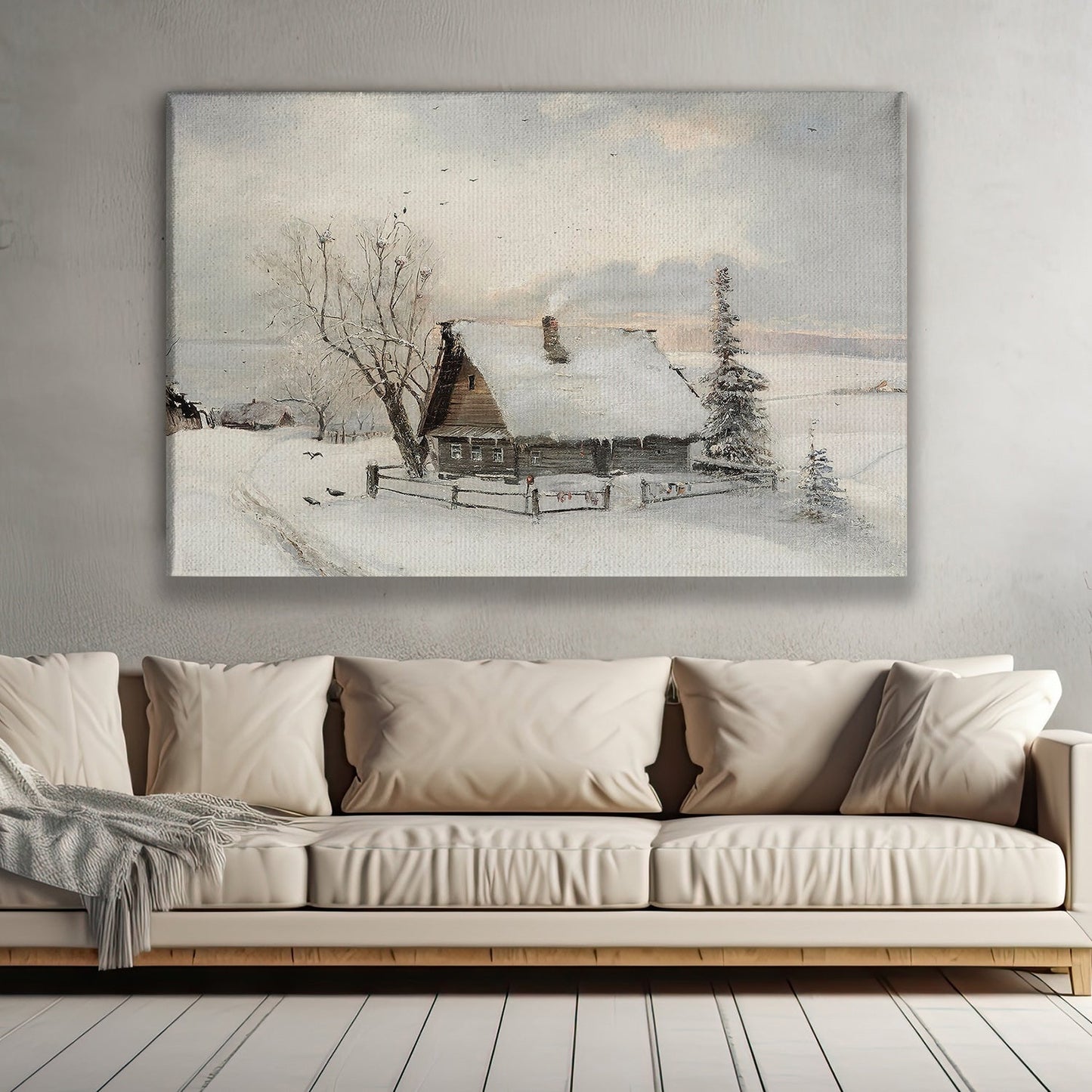 A Snowy Countryside Retreat, Christmas Canvas Painting, Xmas Wall Art Decor - Christmas Poster Gift