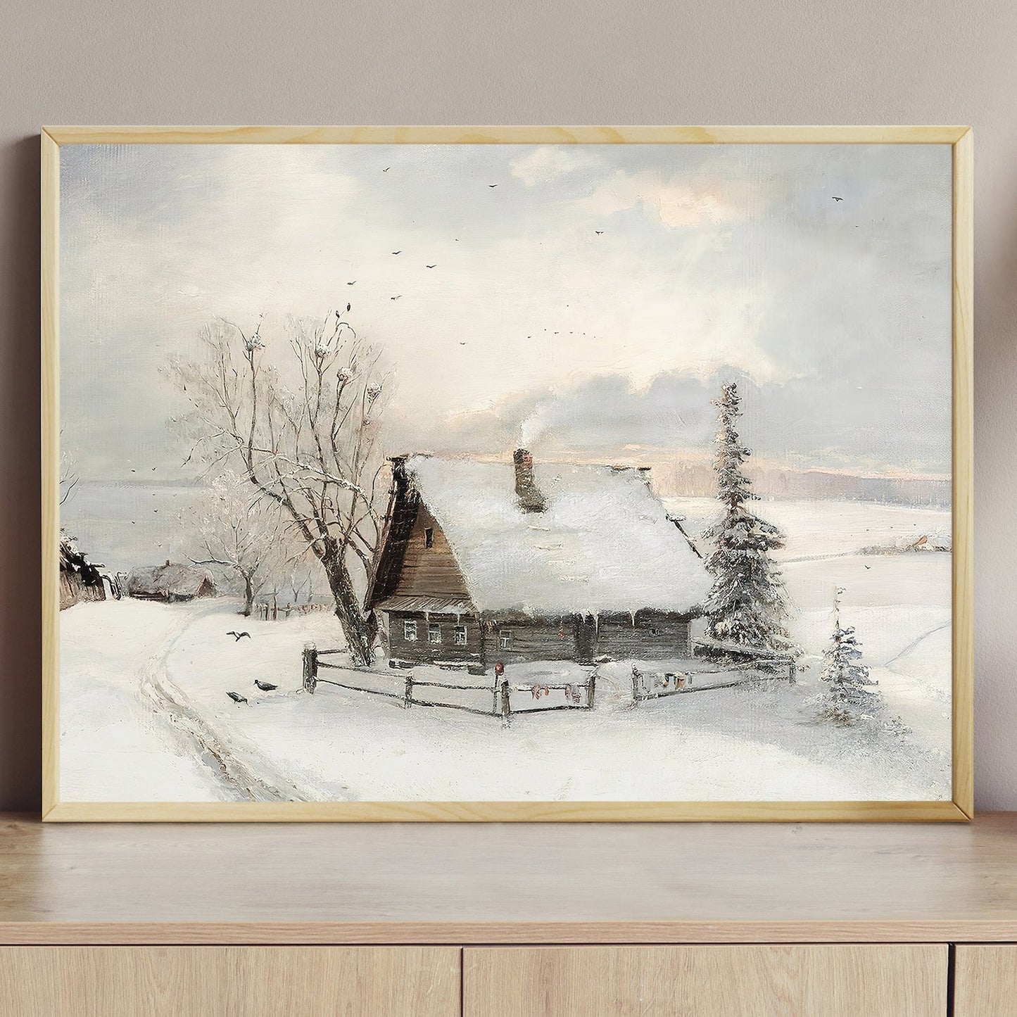 A Snowy Countryside Retreat, Christmas Canvas Painting, Xmas Wall Art Decor - Christmas Poster Gift