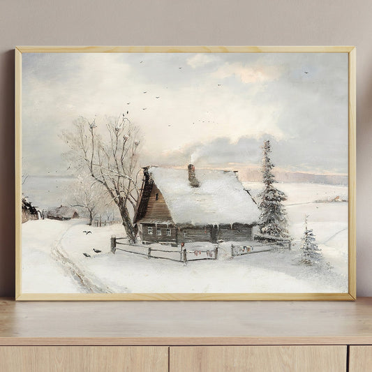 A Snowy Countryside Retreat, Christmas Canvas Painting, Xmas Wall Art Decor - Christmas Poster Gift