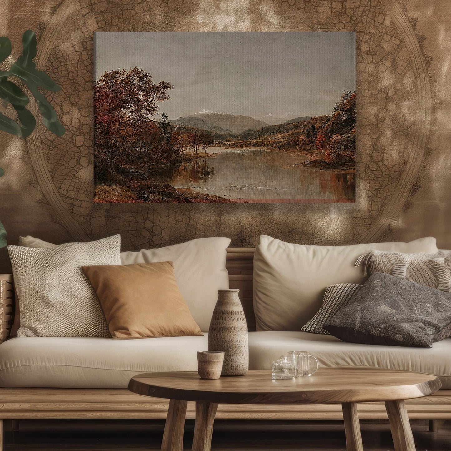 Autumn Serenity Lakeside Mountains In Fall, Thanksgiving Canvas Painting, Wall Art Decor - Thanksgiving Poster Gift