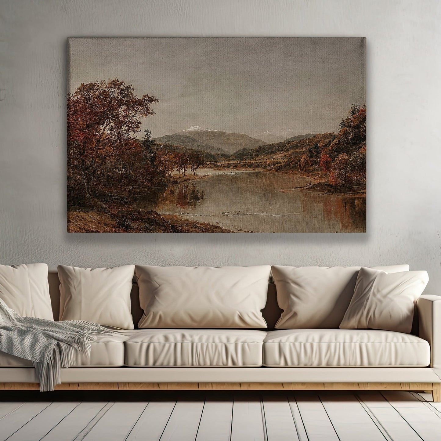 Autumn Serenity Lakeside Mountains In Fall, Thanksgiving Canvas Painting, Wall Art Decor - Thanksgiving Poster Gift