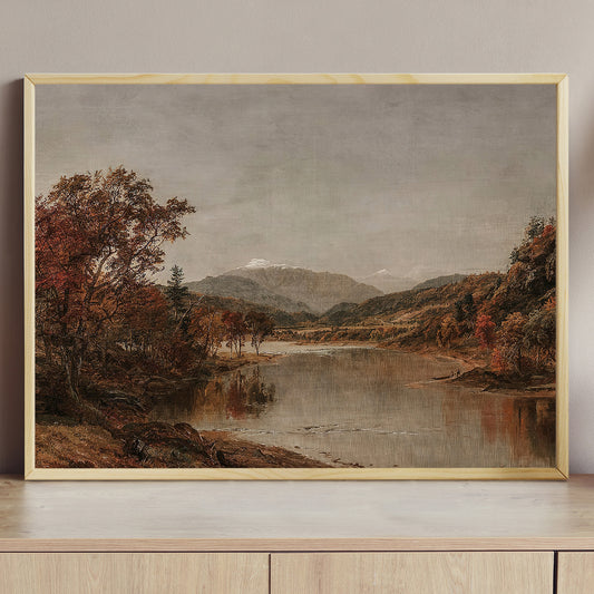 Autumn Serenity Lakeside Mountains In Fall, Thanksgiving Canvas Painting, Wall Art Decor - Thanksgiving Poster Gift