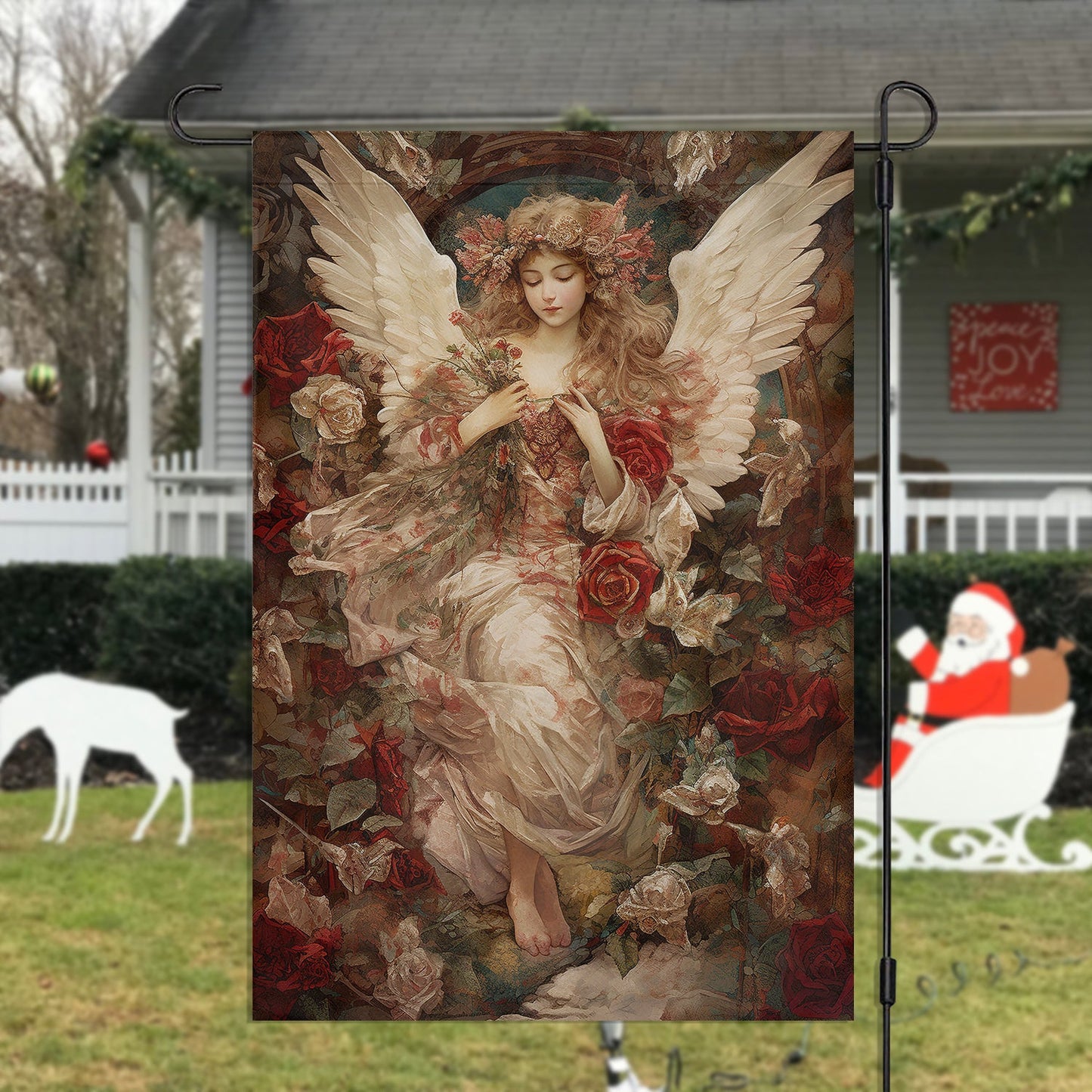 Vintage Angel With Heart Christmas, Angel Xmas Garden Flag & House Flag Gift