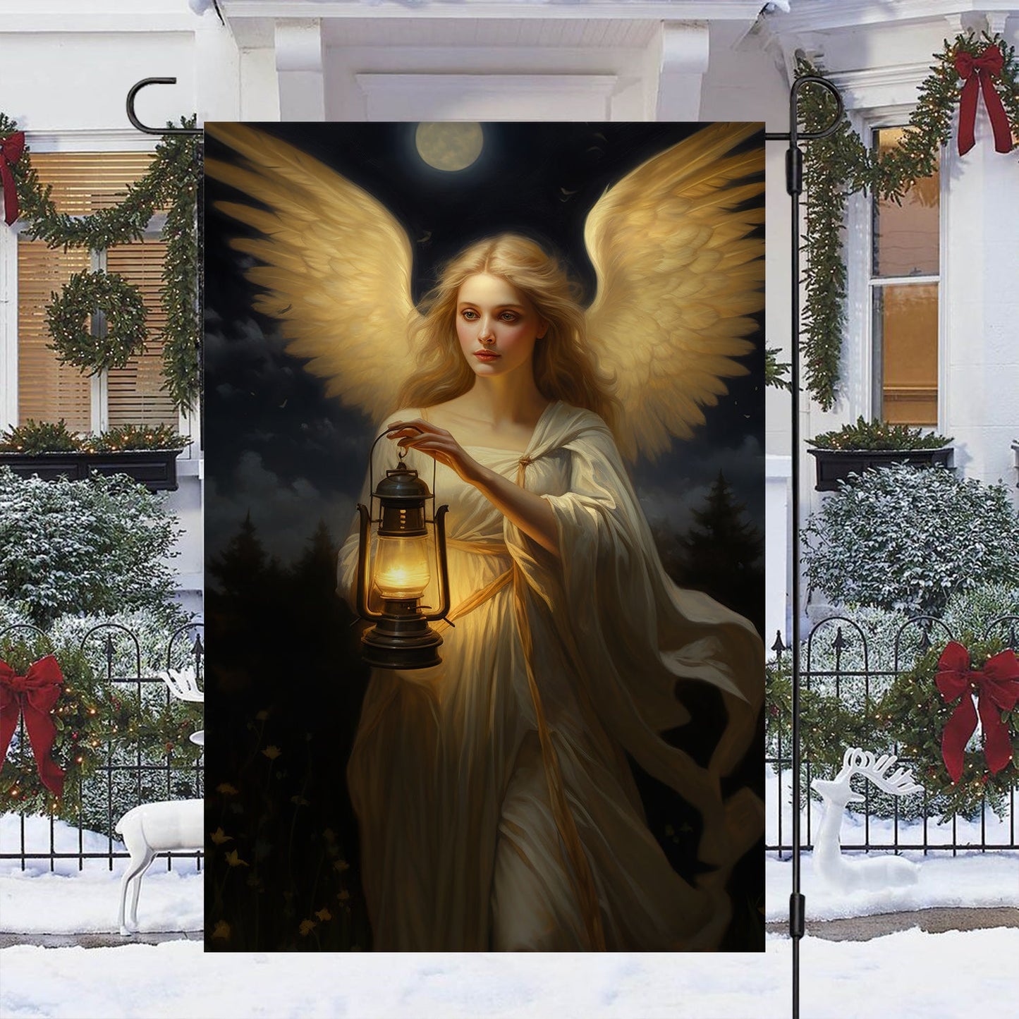 Angel Holding Lamp Christmas, Angel Xmas Garden Flag & House Flag Gift