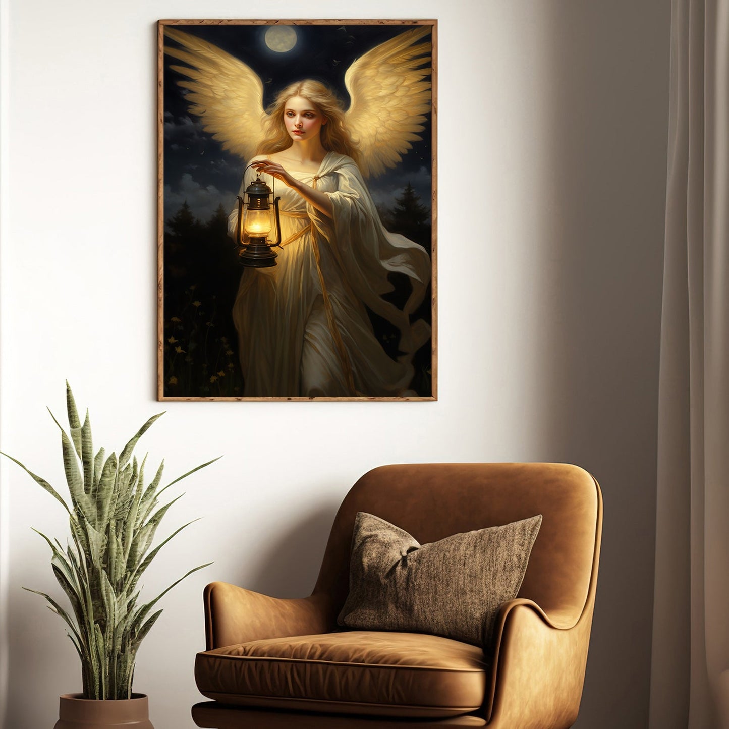 An Angel's Journey Through Moonlit Night, Christmas Canvas Painting, Xmas Wall Art Decor - Christmas Poster Gift For Angel Lovers