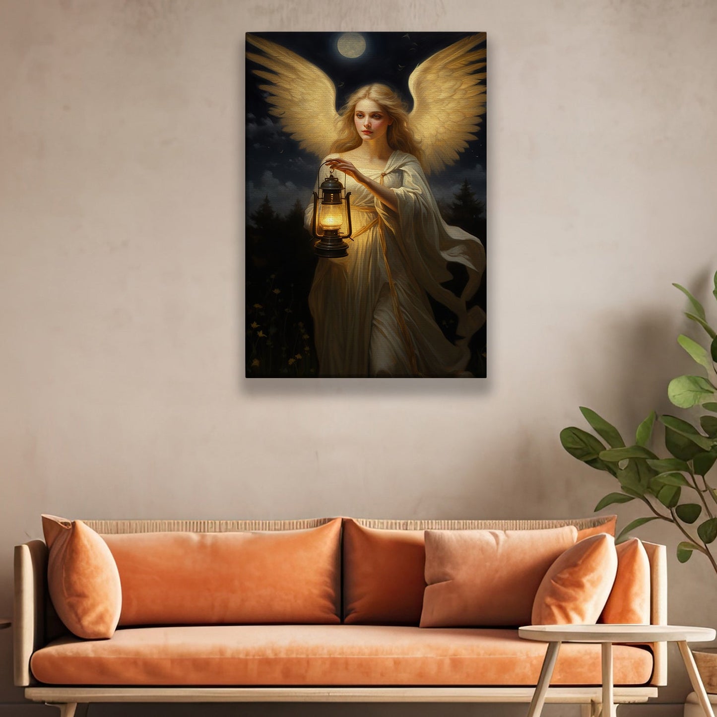 An Angel's Journey Through Moonlit Night, Christmas Canvas Painting, Xmas Wall Art Decor - Christmas Poster Gift For Angel Lovers