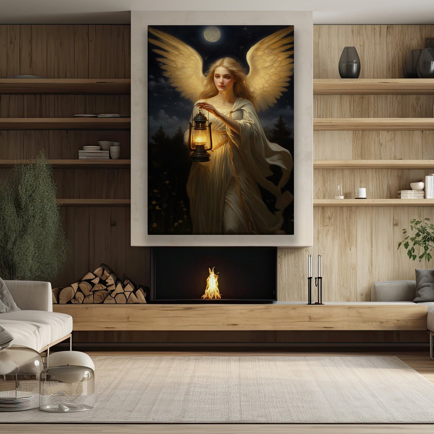 An Angel's Journey Through Moonlit Night, Christmas Canvas Painting, Xmas Wall Art Decor - Christmas Poster Gift For Angel Lovers