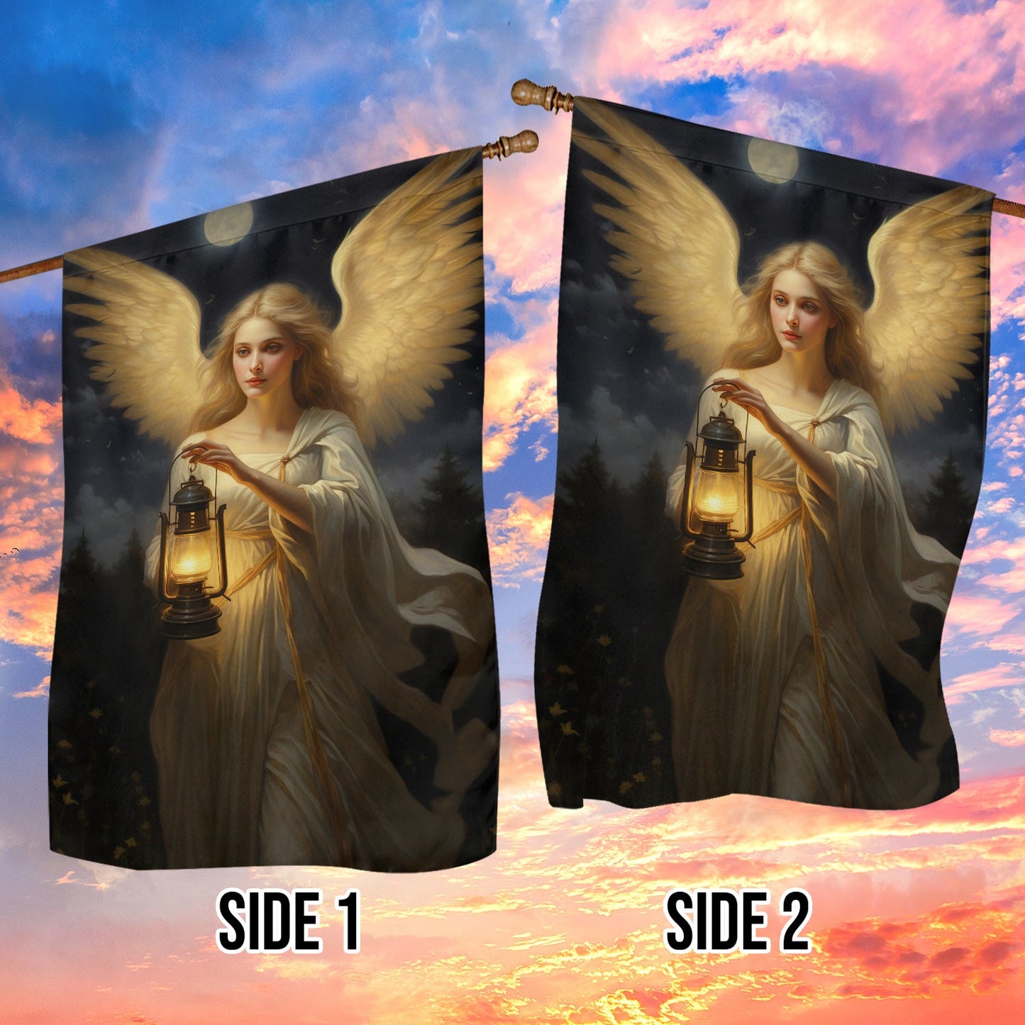 Angel Holding Lamp Christmas, Angel Xmas Garden Flag & House Flag Gift