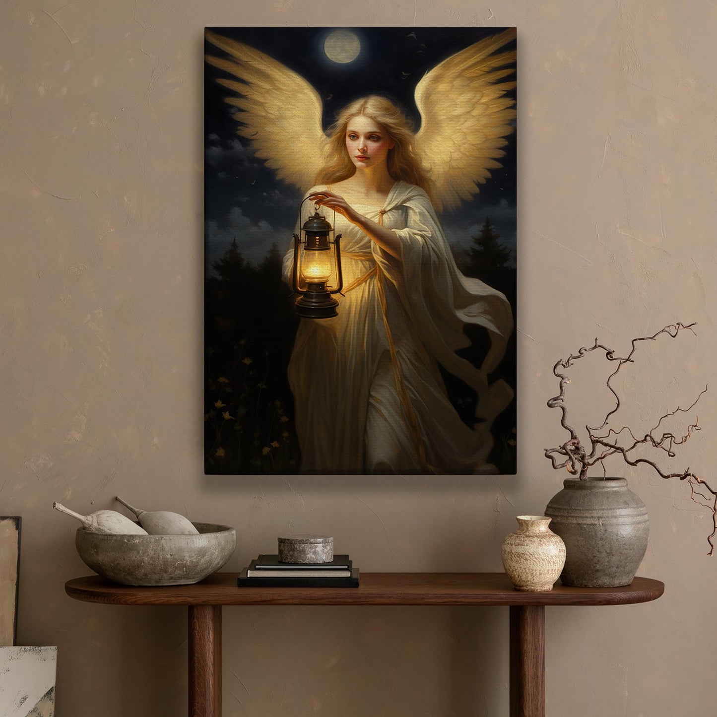 An Angel's Journey Through Moonlit Night, Christmas Canvas Painting, Xmas Wall Art Decor - Christmas Poster Gift For Angel Lovers