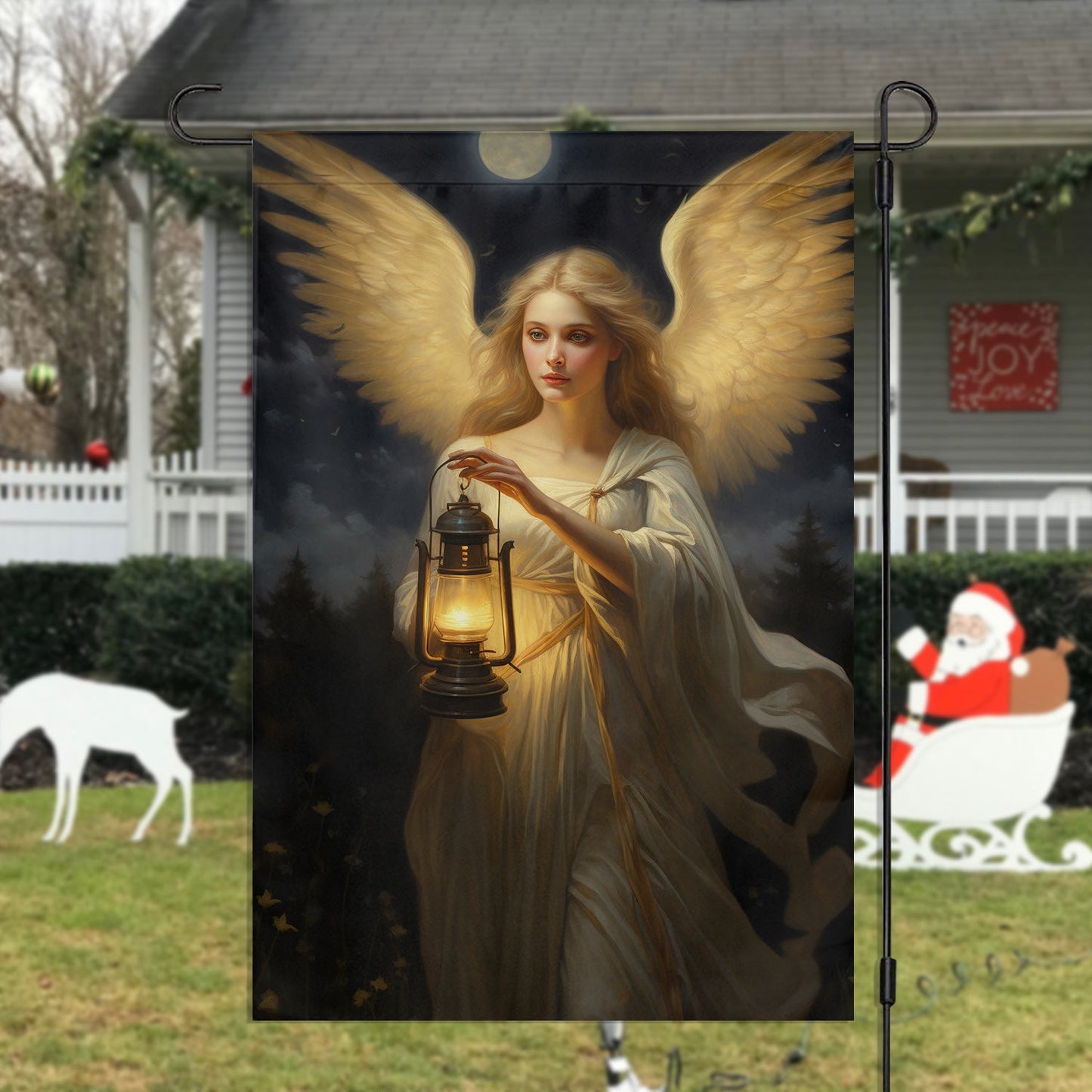 Angel Holding Lamp Christmas, Angel Xmas Garden Flag & House Flag Gift