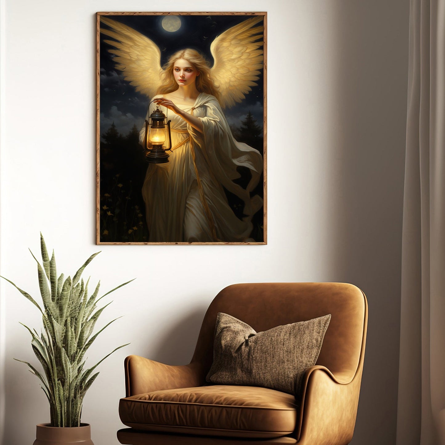 Guiding Light Celestial Guardian, Christmas Canvas Painting, Xmas Wall Art Decor - Christmas Poster Gift For Angel Lovers