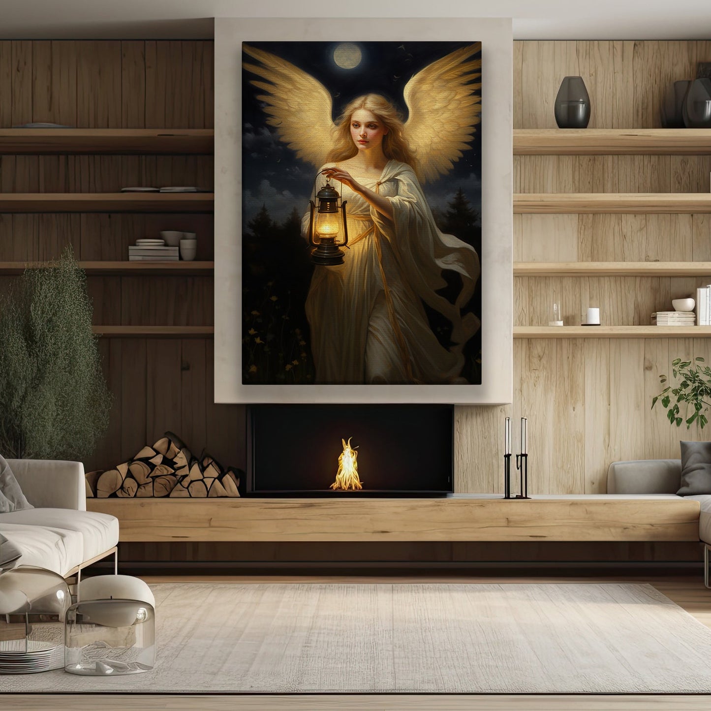 Guiding Light Celestial Guardian, Christmas Canvas Painting, Xmas Wall Art Decor - Christmas Poster Gift For Angel Lovers
