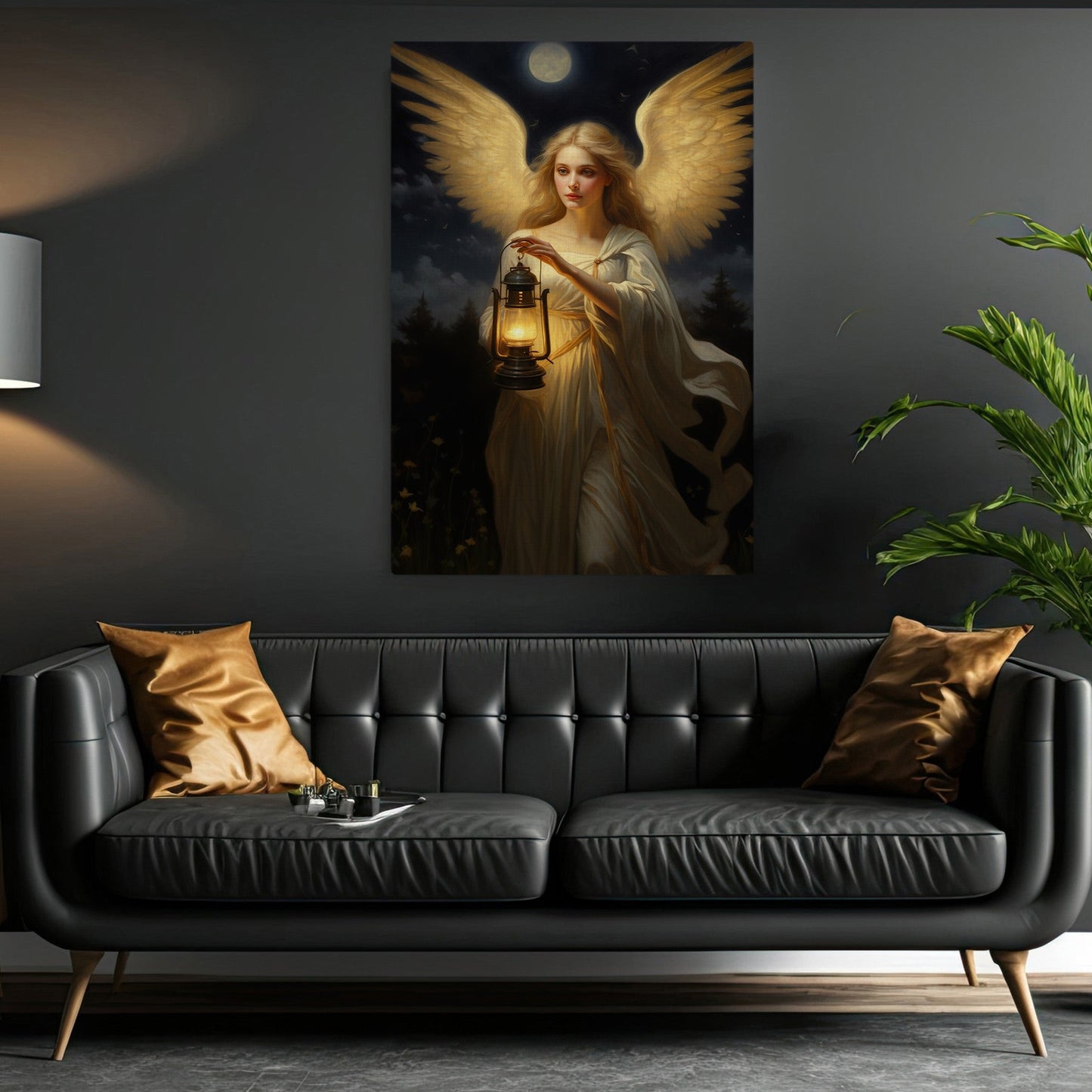 An Angel's Journey Through Moonlit Night, Christmas Canvas Painting, Xmas Wall Art Decor - Christmas Poster Gift For Angel Lovers