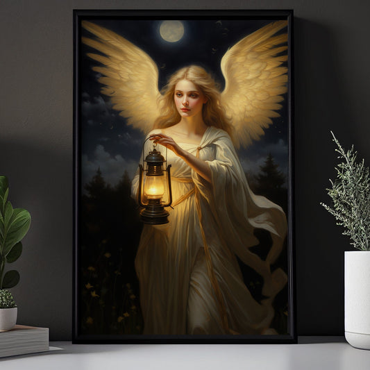 An Angel's Journey Through Moonlit Night, Christmas Canvas Painting, Xmas Wall Art Decor - Christmas Poster Gift For Angel Lovers